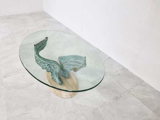 Image 1 of Table basse en travertin et bronze, 1980