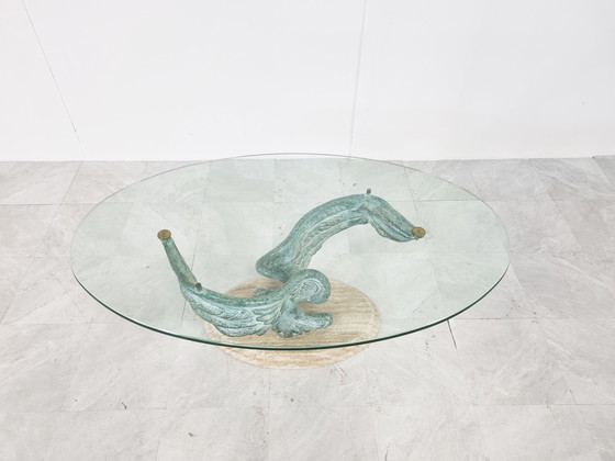 Image 1 of Table basse en travertin et bronze, 1980