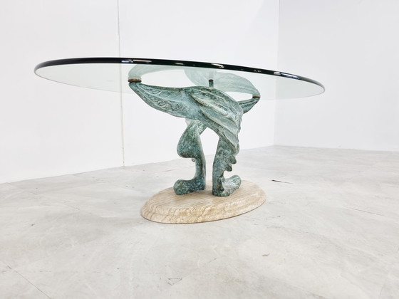 Image 1 of Table basse en travertin et bronze, 1980