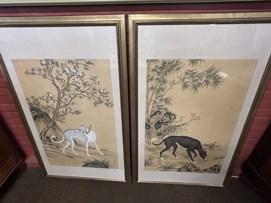 Image 1 of 2x Vintage Chinese greyhound wall decoration