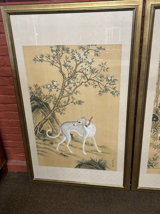 Image 1 of 2x Vintage Chinese greyhound wall decoration