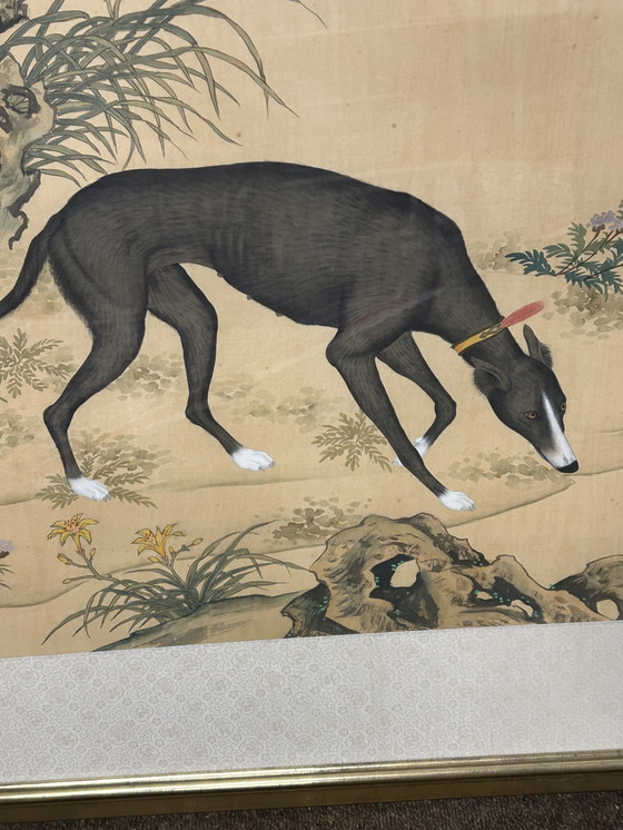 Image 1 of 2x Vintage Chinese greyhound wall decoration