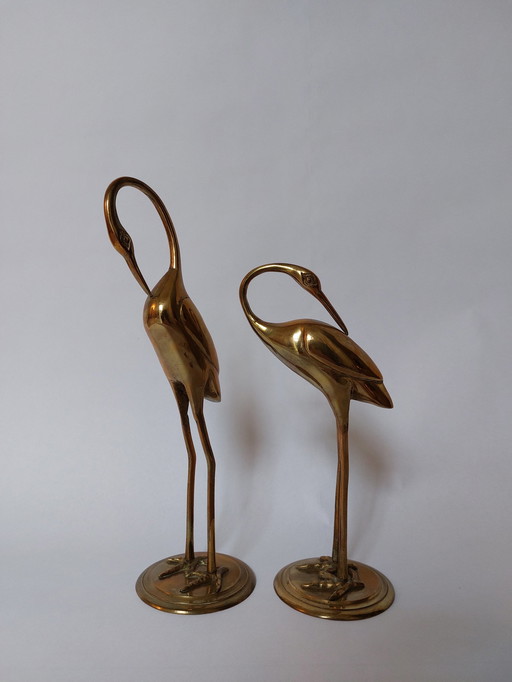 Midcentury brass crane birds