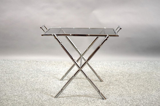 Image 1 of Tavolino da caffè vintage Hollywood Regency in metallo a forma di bambù e vetro, Germania, anni '70