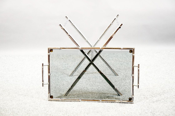 Image 1 of Tavolino da caffè vintage Hollywood Regency in metallo a forma di bambù e vetro, Germania, anni '70