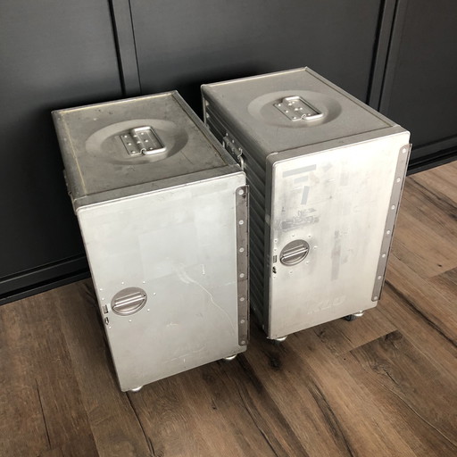 2x Vintage flight container aircraft bedside table