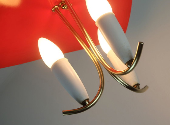 Image 1 of beautiful 1950s mid century 3-light pendant brass metal plastic stilnovo era