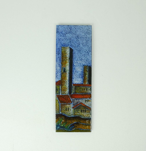 mid century enamel PICTURE san gimignano italy 1950s