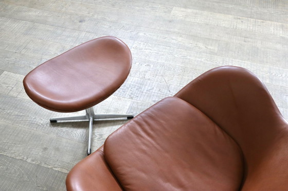 Image 1 of Fritz Hansen Egg Chair With Ottoman In Brown Leather By Arne Jacobsen