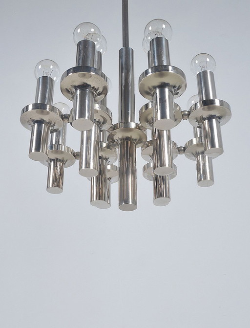 Lustre moderniste en chrome attribué à Gaetano Sciolari, 1970