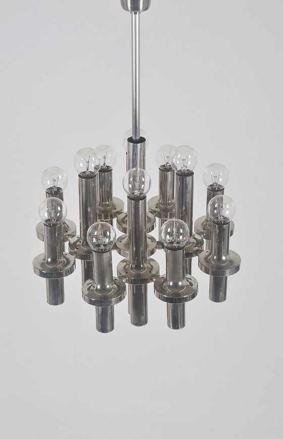 Image 1 of Lustre moderniste en chrome attribué à Gaetano Sciolari, 1970