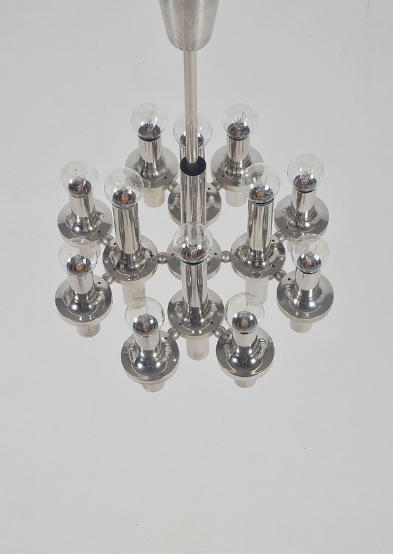 Image 1 of Lustre moderniste en chrome attribué à Gaetano Sciolari, 1970