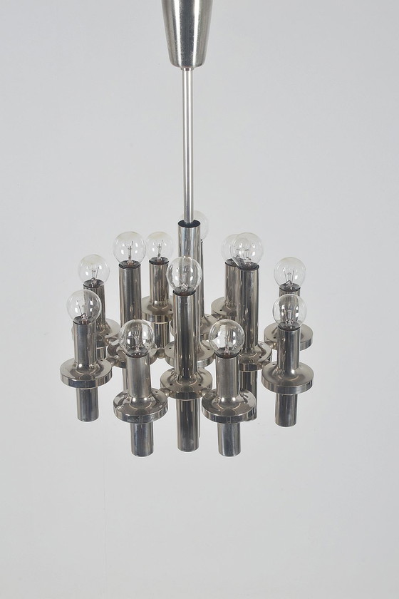 Image 1 of Lustre moderniste en chrome attribué à Gaetano Sciolari, 1970