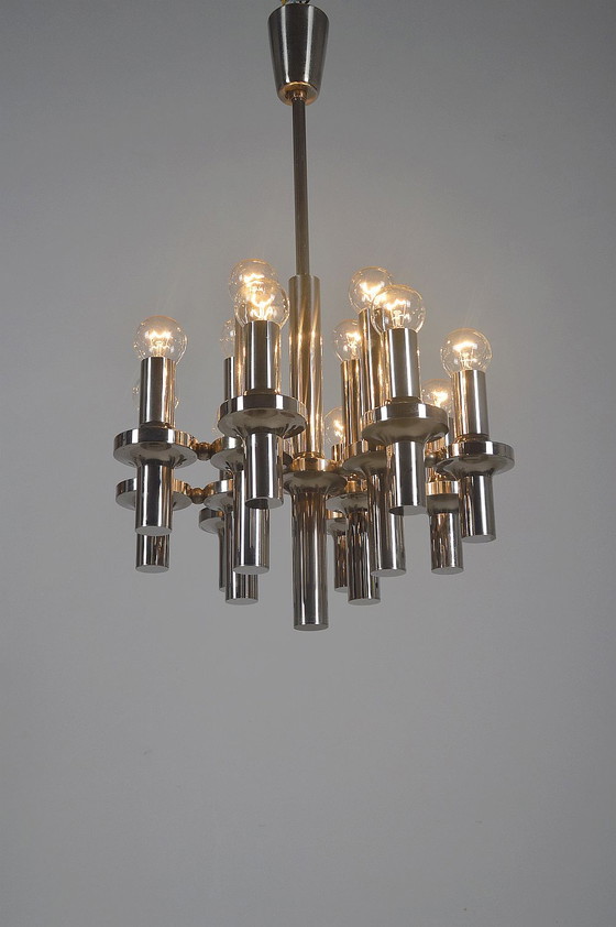 Image 1 of Modernist chandelier in chrome attributed to Gaetano Sciolari, 1970s