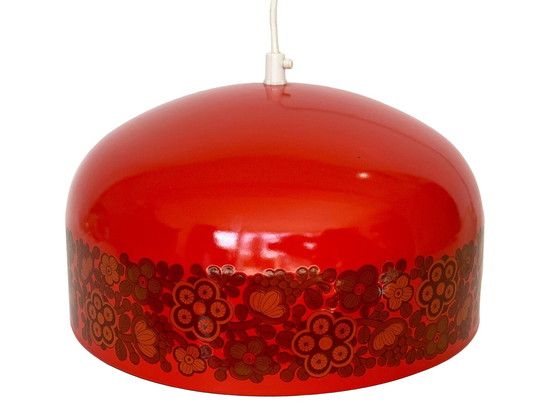 Image 1 of Kaj Franck and Raija Uosikkinen for Fog & Morup Danish orange / red enamel hanging lamp