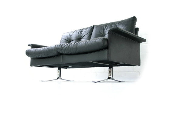 Image 1 of Rudolf Horn for Röhl Potsdam, Executive Leather Lounge Sofa, chrome base, 1960s