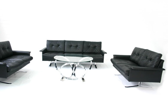 Image 1 of Rudolf Horn for Röhl Potsdam, Executive Leather Lounge Sofa, chrome base, 1960s