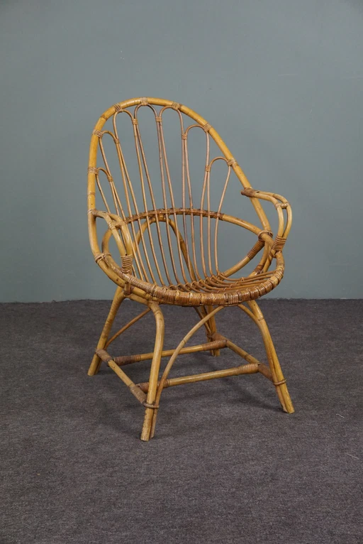 Rattan armchair with armrests, Dutch Design Style, 1950