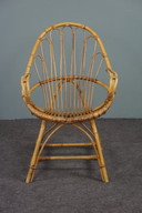 Rattan armchair with armrests, Dutch Design Style, 1950