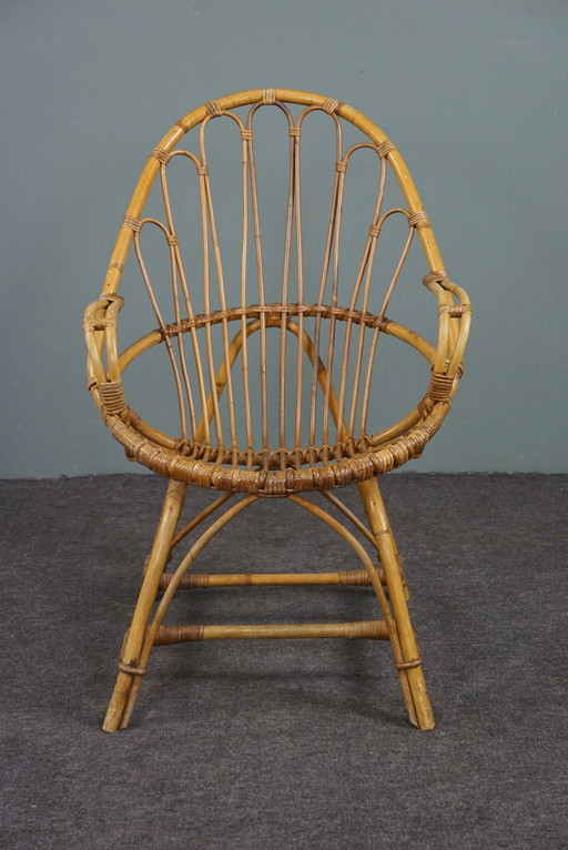 Rattan armchair with armrests, Dutch Design Style, 1950