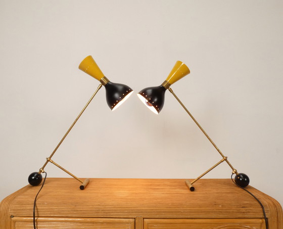 Image 1 of 2x Italian conical mid century style table lamps