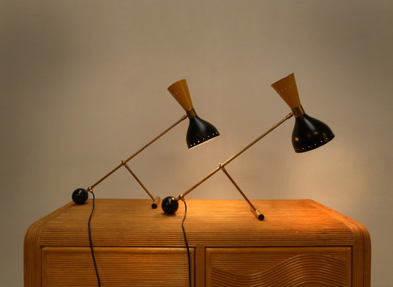 Image 1 of 2x Italian conical mid century style table lamps