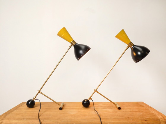 Image 1 of 2x Italian conical mid century style table lamps