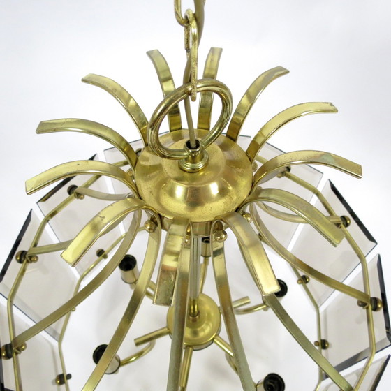 Image 1 of Brass and smoked glass chandelier