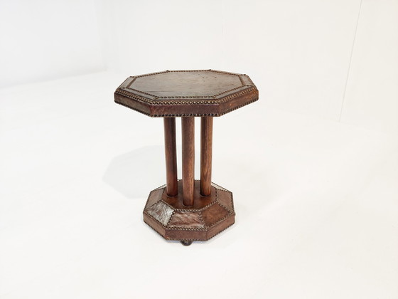 Image 1 of Art deco studded leather side table, 1930s