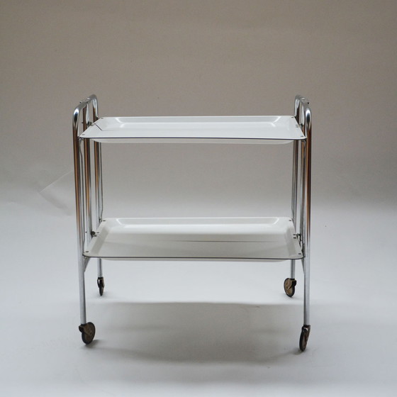 Image 1 of Vintage serving trolley collapsible white 60's