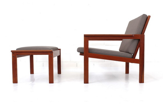 Image 1 of Illum Wikkelsø for Niels Eilersen, 2x Danish "Capella" Teak Lounge Chair + 1x Stool