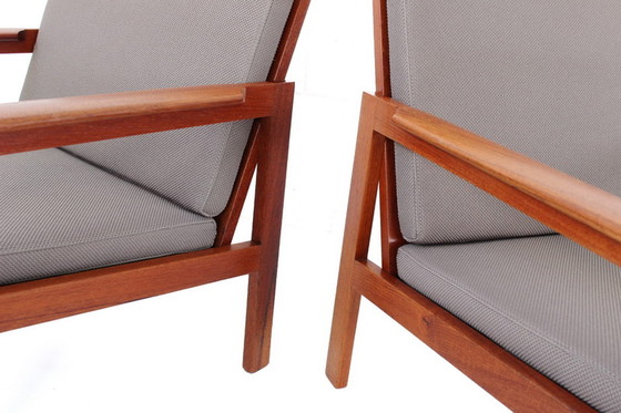 Image 1 of Illum Wikkelsø for Niels Eilersen, 2x Danish "Capella" Teak Lounge Chair + 1x Stool