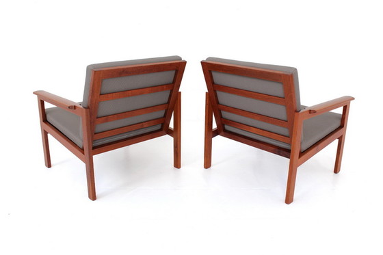 Image 1 of Illum Wikkelsø for Niels Eilersen, 2x Danish "Capella" Teak Lounge Chair + 1x Stool