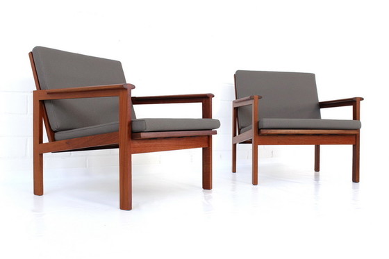 Image 1 of Illum Wikkelsø for Niels Eilersen, 2x Danish "Capella" Teak Lounge Chair + 1x Stool