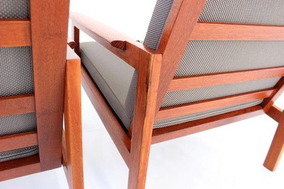 Image 1 of Illum Wikkelsø for Niels Eilersen, 2x Danish "Capella" Teak Lounge Chair + 1x Stool