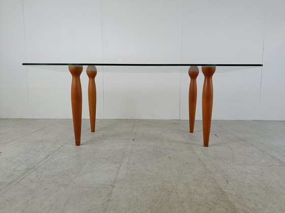 Image 1 of Table de salle à manger italienne vintage en verre et bois