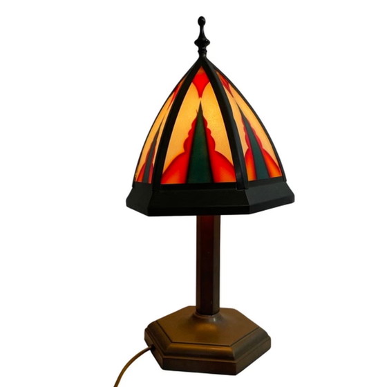 Image 1 of Art Deco / Amsterdam School - Stained glass table lamp