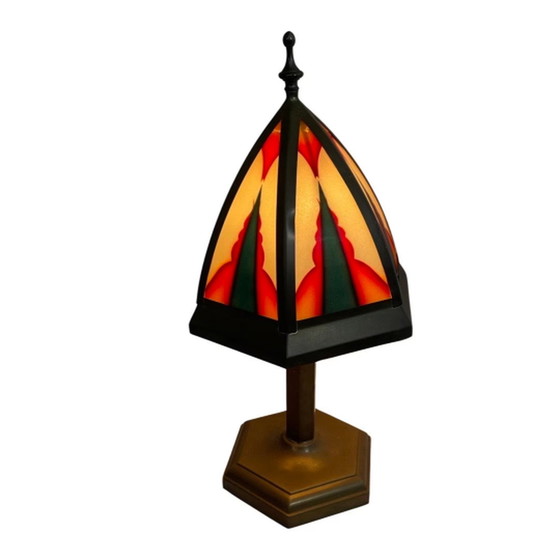 Image 1 of Art Deco / Amsterdam School - Stained glass table lamp