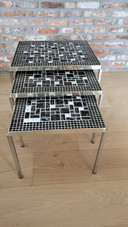 Beautiful set of 3 vintage nesting tables with mosaic