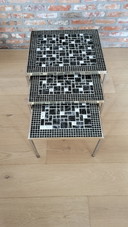 Beautiful set of 3 vintage nesting tables with mosaic