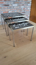 Beautiful set of 3 vintage nesting tables with mosaic