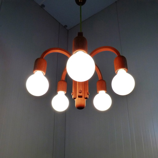 Domus teak chandelier, Denmark 1970's