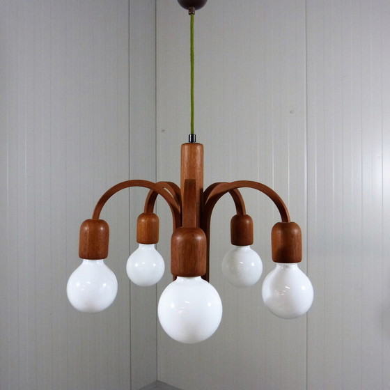 Image 1 of Domus teak chandelier, Denmark 1970's