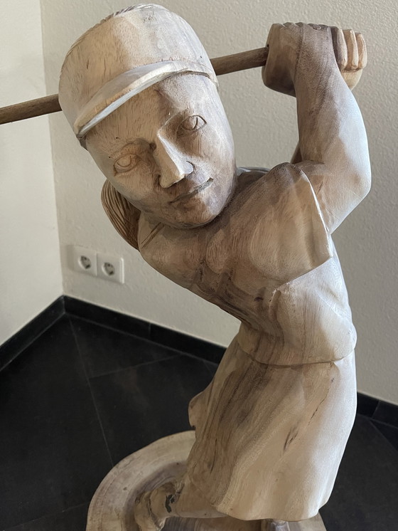 Image 1 of Handmade hardwood golfer statue