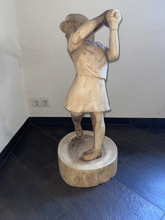 Image 1 of Handmade hardwood golfer statue