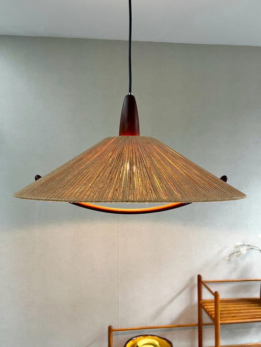 Scandinavian Design hanging lamp from Temde Leuchten Teak and Rope