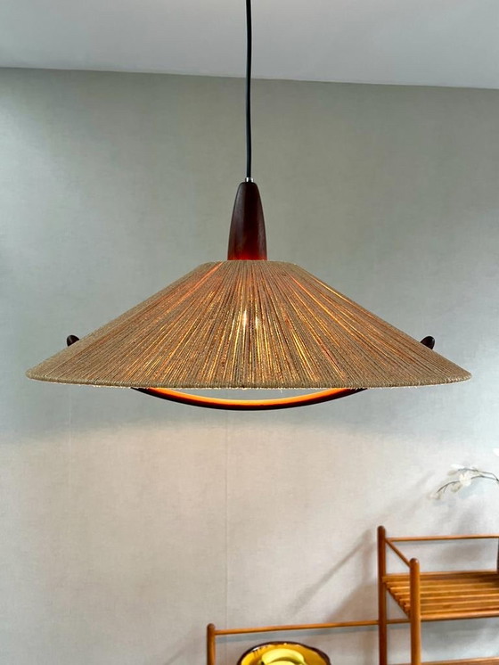 Image 1 of Scandinavian Design hanging lamp from Temde Leuchten Teak and Rope