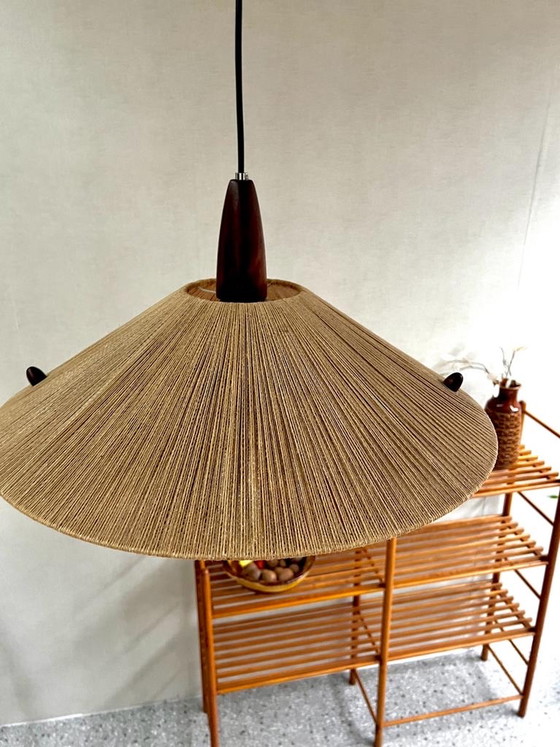 Image 1 of Scandinavian Design hanging lamp from Temde Leuchten Teak and Rope