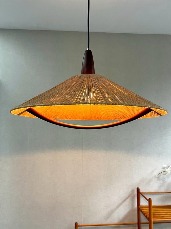 Image 1 of Scandinavian Design hanging lamp from Temde Leuchten Teak and Rope