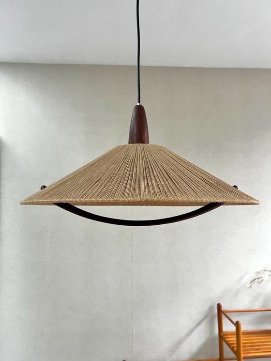 Image 1 of Scandinavian Design hanging lamp from Temde Leuchten Teak and Rope